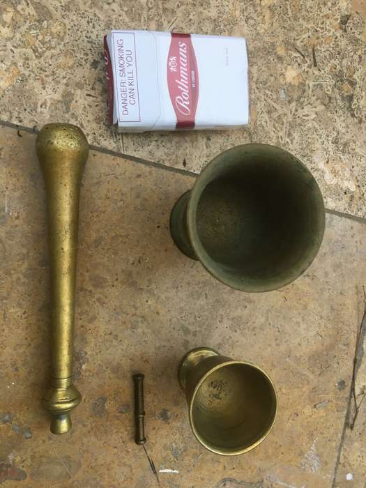 Brass mortar and pestle pair , small and medium