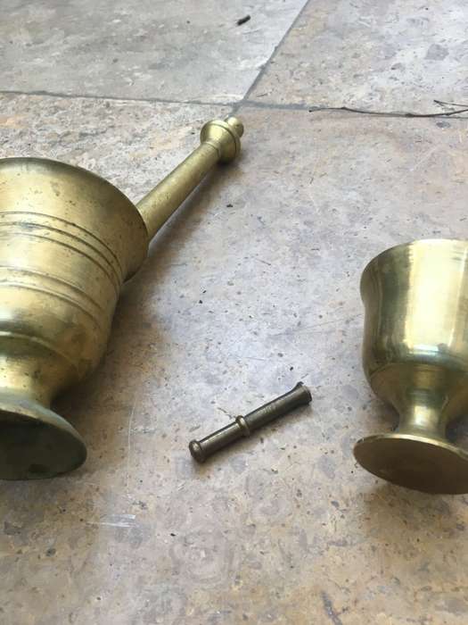 Brass mortar and pestle pair , small and medium