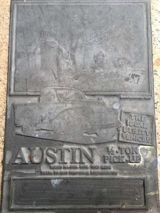 vintage lead printing plate ,advertising  Austin half ton pick up