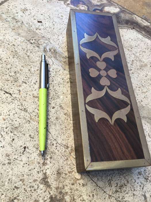 vintage rosewood box with brass inlay , and an old parker pencil made in UK