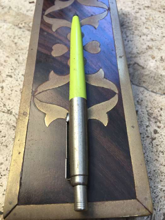 vintage rosewood box with brass inlay , and an old parker pencil made in UK