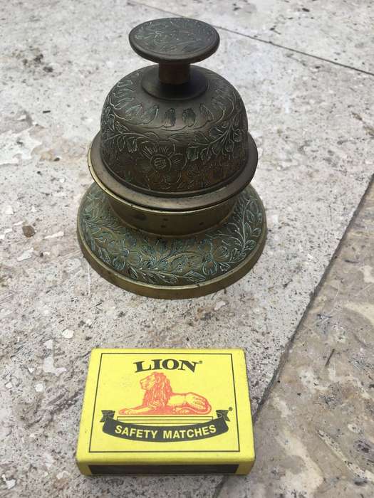 vintage brass elephant claw bell with stand , medium size base 9 cm