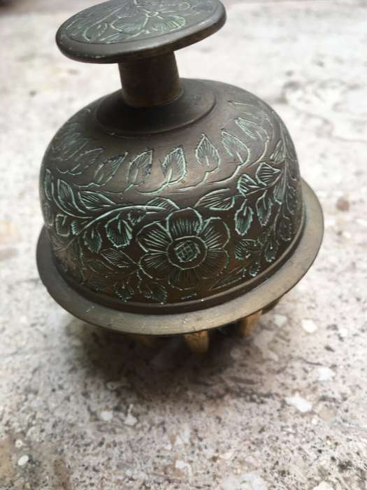 vintage brass elephant claw bell with stand , medium size base 9 cm