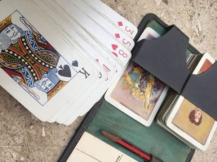Vintage Contract Bridge Card travel set in leather case