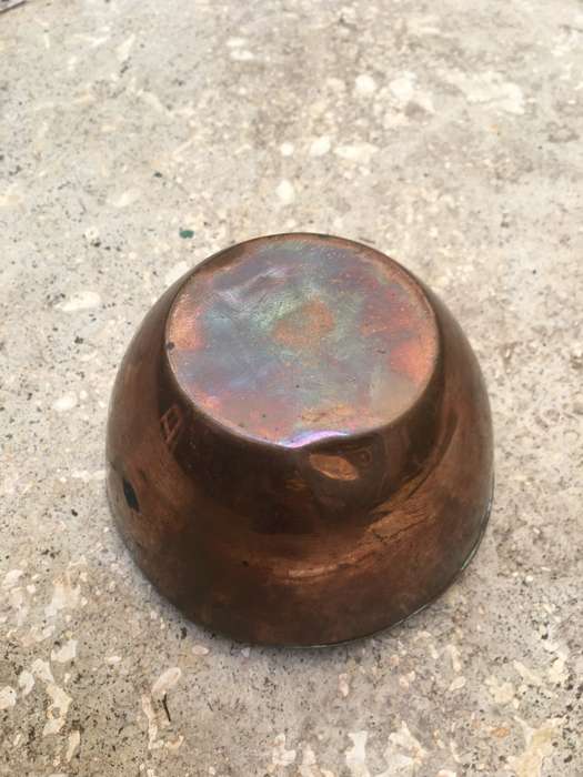 vintage copper utility bowl with lid , africa african animal theme