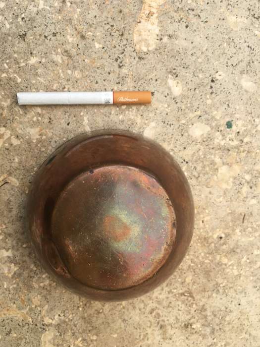 vintage copper utility bowl with lid , africa african animal theme