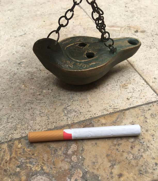 vintage hanging brass bronze oil lamp , italy , Catacombe di roma