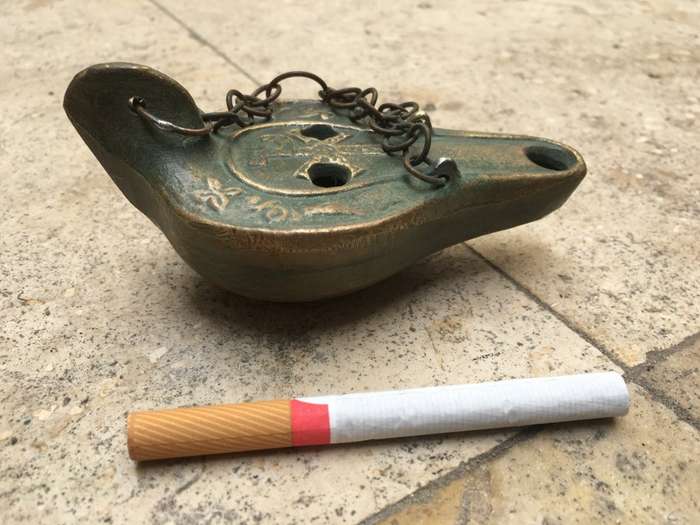 vintage hanging brass bronze oil lamp , italy , Catacombe di roma