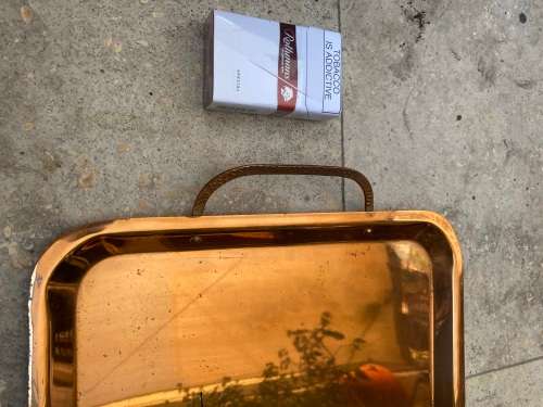 vintage copper tray antelope engraved  with handles