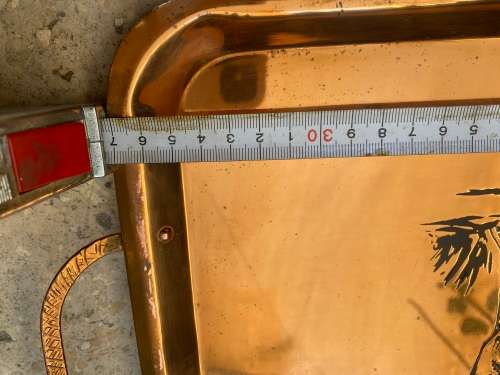 vintage copper tray antelope engraved  with handles
