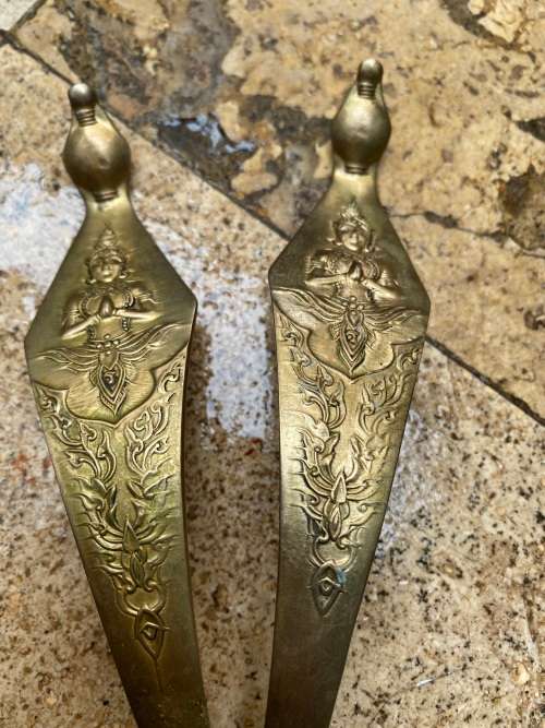 Vintage Serving Spoon spoons Brass Siam Thai Style Strong Old Brass Collectible pair
