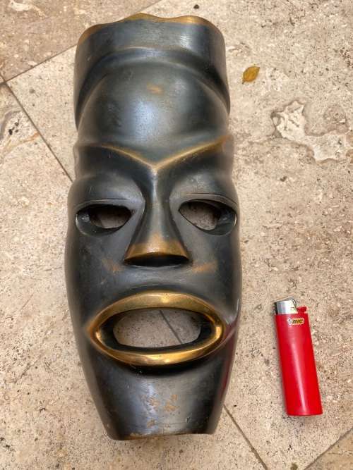 vintage large heavy brass bronze african tribal mask