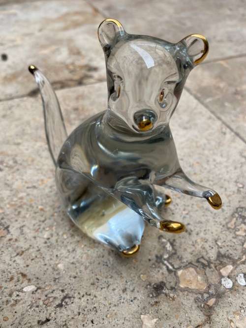 cat and mouse heavy glass paperweight pair