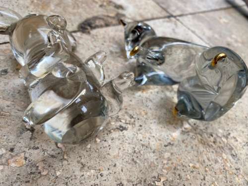 cat and mouse heavy glass paperweight pair