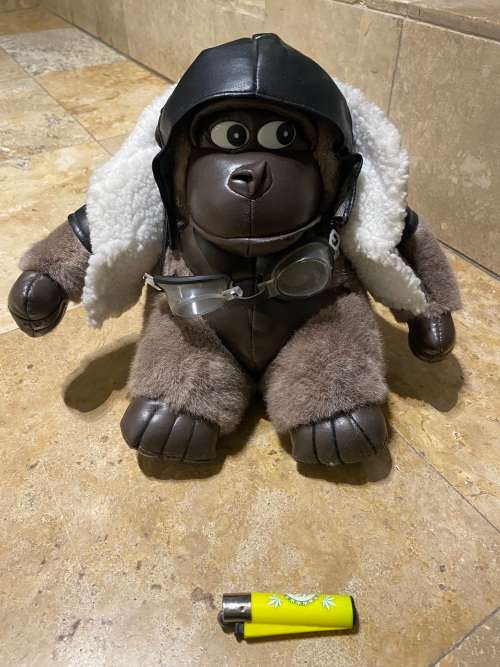 VINTAGE rare TB TRADING CO. PLUSH BROWN APE GORILLA character aviation aviator doll