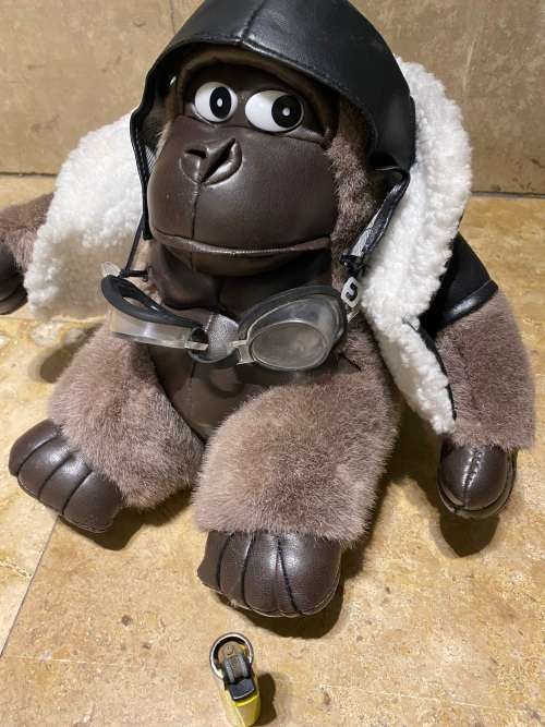 VINTAGE rare TB TRADING CO. PLUSH BROWN APE GORILLA character aviation aviator doll