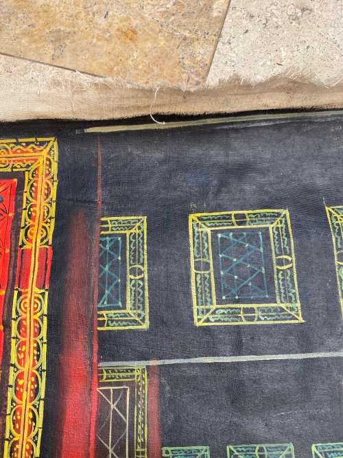 vintage sacred gates pilgrimage hand painted fabric spiritual art on cotton