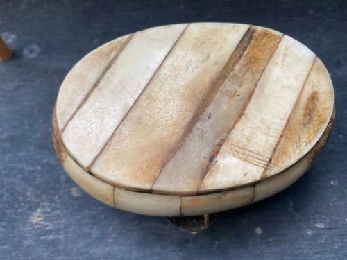 vintage camel bone and brass inlay hinged trinket box