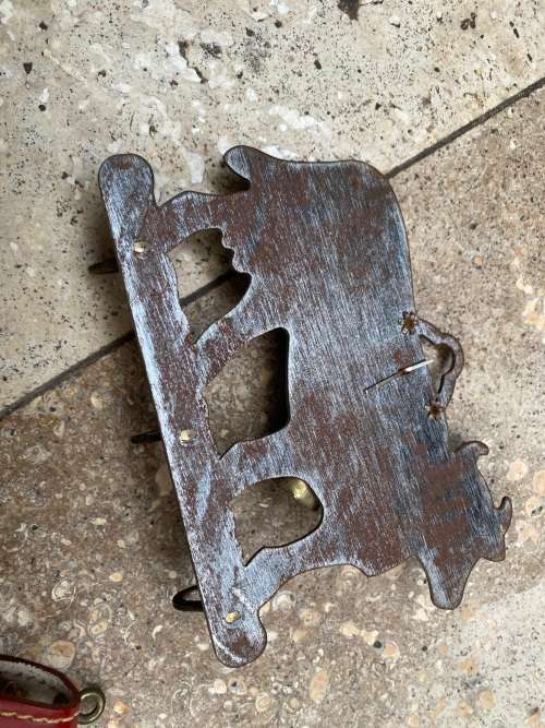 vintage swiss cow key holder with 3 swiss cow bell LOT