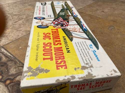 vintage GUILLOW`S THOMAS MORSE S4C SCOUT BALSA FLYING MODEL PLANE model KIT # 201 USA