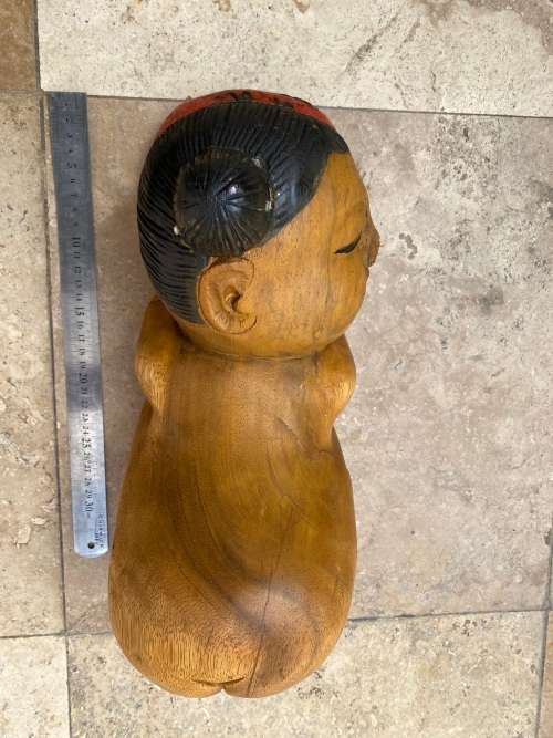 vintage asian sleeping baby buddha girl hand carved large wood sculpture figure