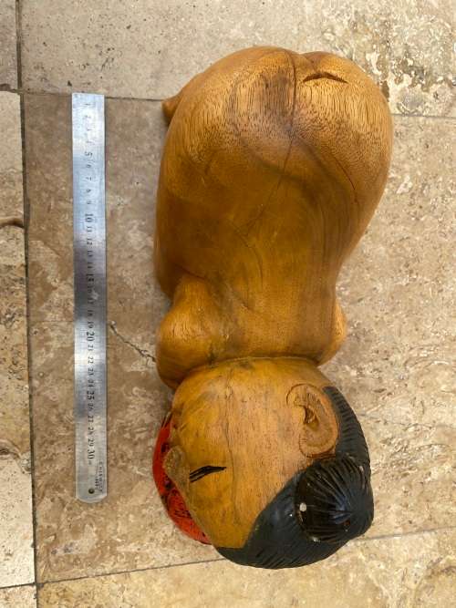 vintage asian sleeping baby buddha girl hand carved large wood sculpture figure