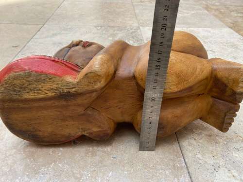 vintage asian sleeping buddha boy hand carved large wood sculpture figure