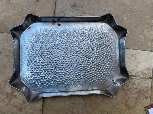 vintage hammered rectangular silver plated copper tray