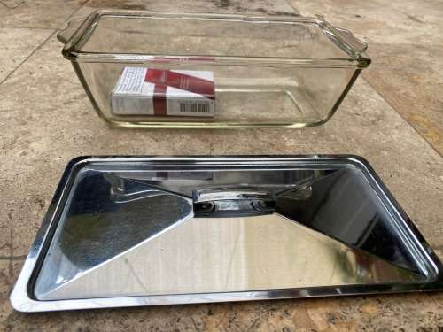 vintage pyrex 212 bread loaf bain marie with stainless steel kitchen grade lid