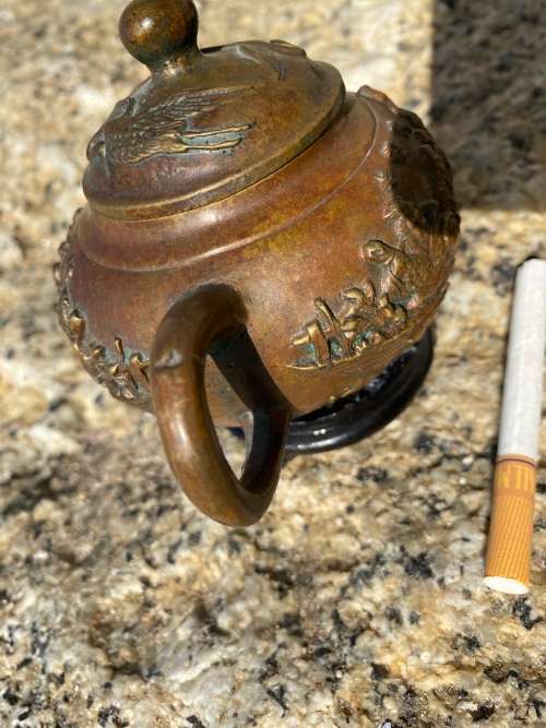 antique bronze chinese teapot tea pot eight immortals , signed
