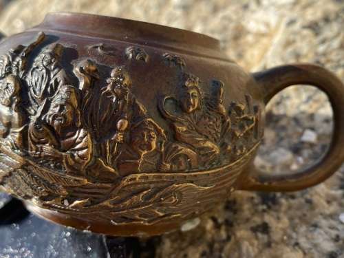 antique bronze chinese teapot tea pot eight immortals , signed