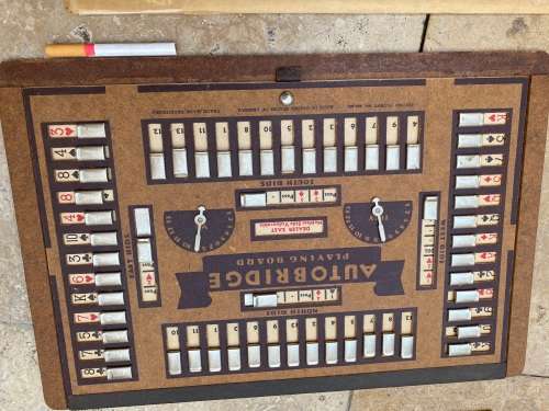 vintage Autobridge playing board wood with group A and group C advanced series sheets