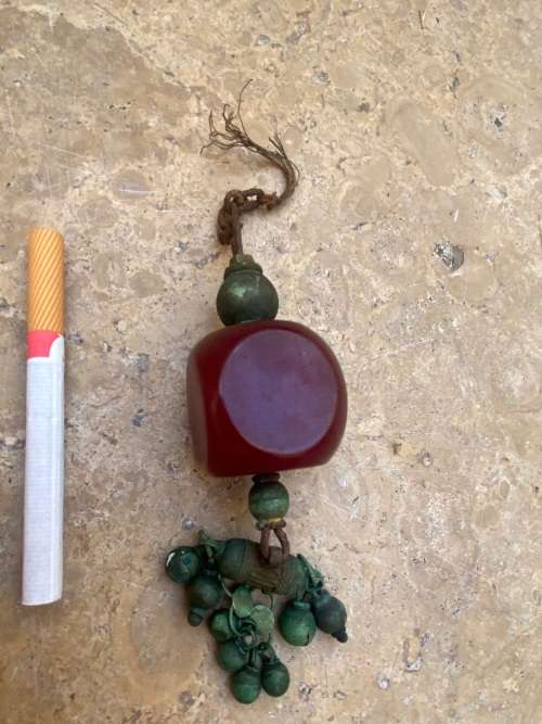vintage amber Bakelite cube necklace pendant bead Ethiopian / Moroccan tribal ethnic charm