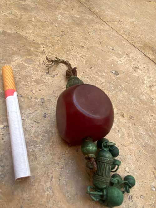 vintage amber Bakelite cube necklace pendant bead Ethiopian / Moroccan tribal ethnic charm