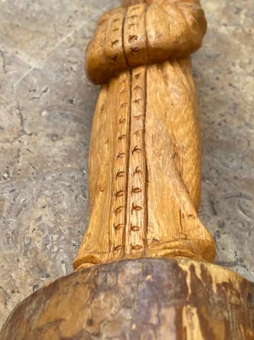vintage native asian woodcraft wood carving of wise sage man noman shaman sculpture figure signed