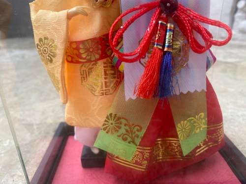vintage korean wedding dolls in perspex casing