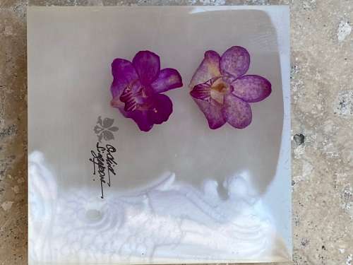 preserved orchid paperweight merlon design Singapore