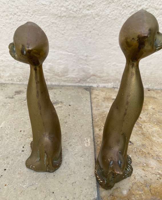 Vintage Hand Crafted Solid Brass Cat Figurines Taiwan pair