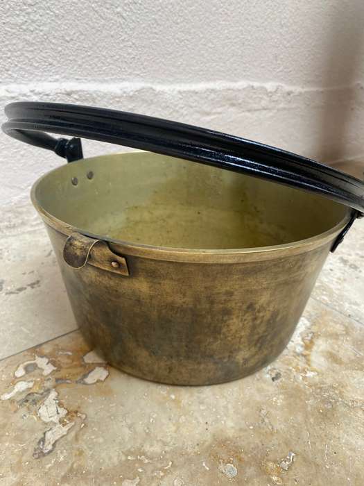 Antique  brass cauldron  brass pot with iron handle