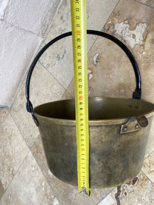 Antique  brass cauldron  brass pot with iron handle