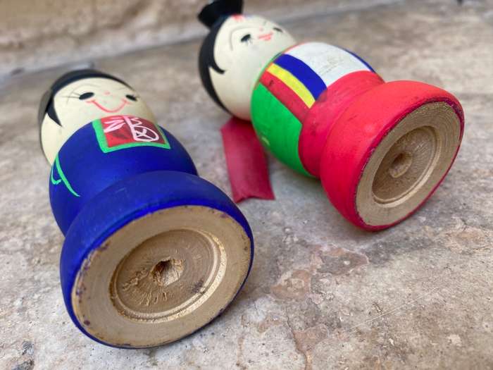 Korean Kokeshi wedding dolls , hand painted bride and groom