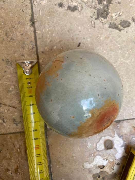 Jasper Polished precious stone sphere 8 cm diameter 24 c, circumference on carved wood base