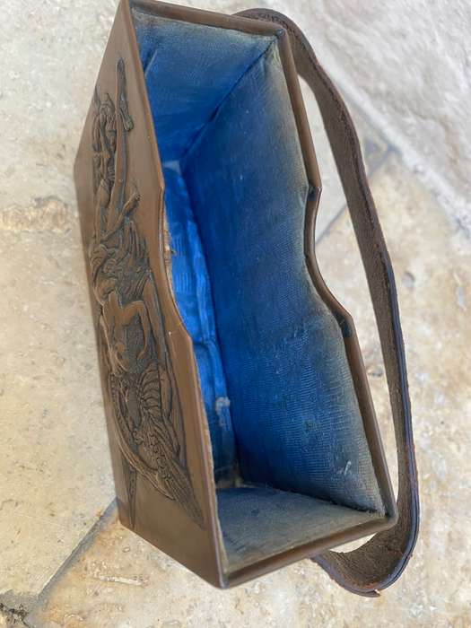 Antique copper bible box angelic three dimensional with leather strap