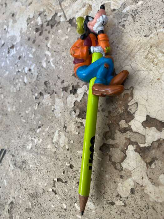 Vintage bully pink panther pen holder + goofy Disney pencil topper 80s with pencil