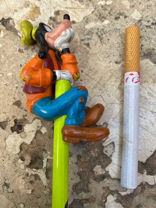 Vintage bully pink panther pen holder + goofy Disney pencil topper 80s with pencil