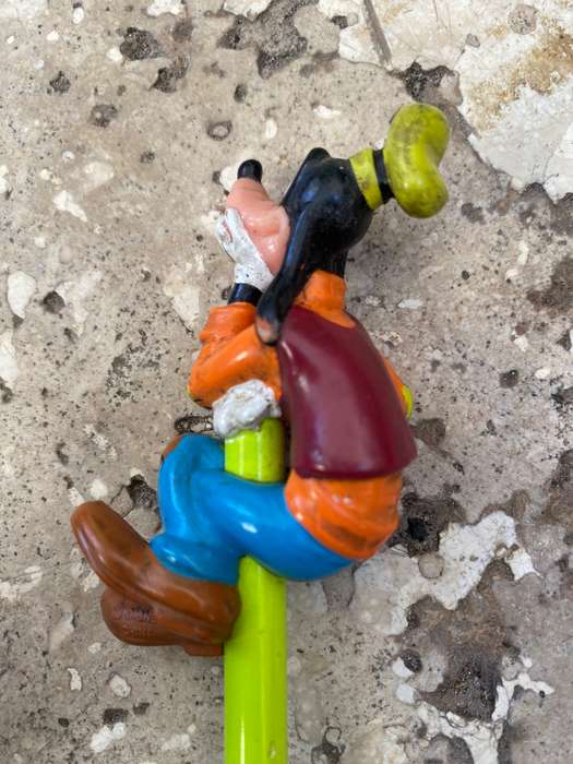 Vintage bully pink panther pen holder + goofy Disney pencil topper 80s with pencil