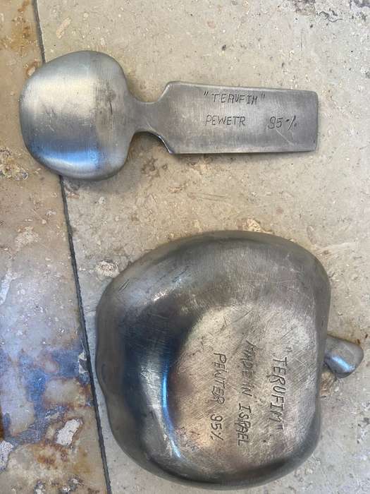 Vintage  PEWTER APPLE BOWL with spoon - TERUFIM STUDIOS - MADE IN ISRAEL