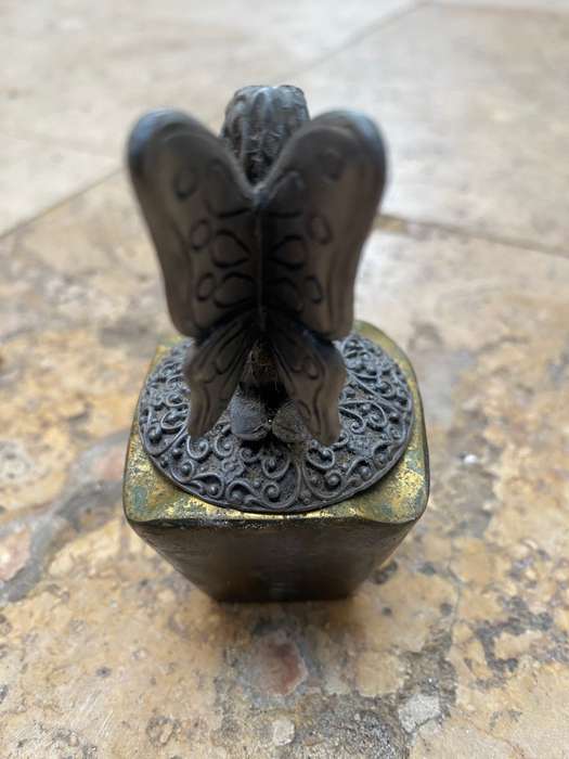 Pewter fairy angel on brass pedestal ashtray myth and magic trinket box
