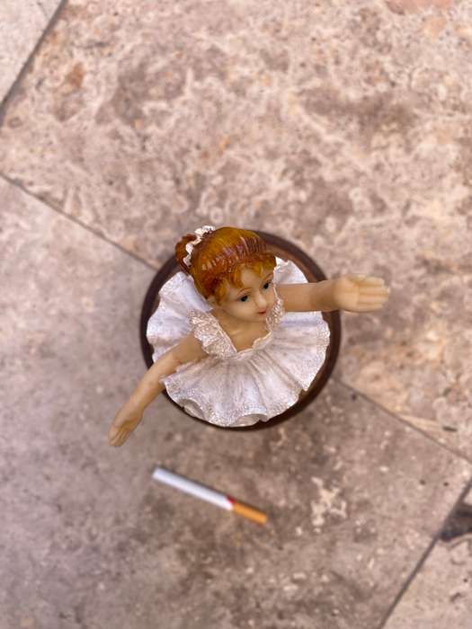 Vintage musical wind up turning wood pedestal with ballerina girl figure