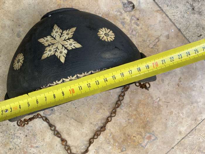 Antique wood carved bowl with inlaid detail pacific islands